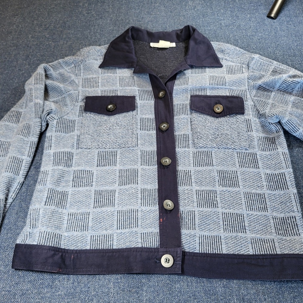 Vintage RS Sport Blue Geometric Grid Button Front Jacket Made in USA Mens Medium